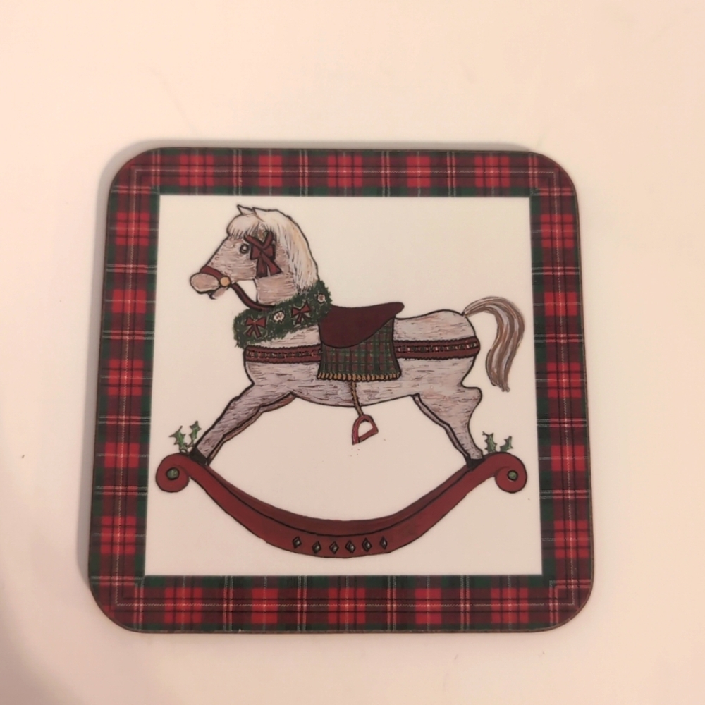 Pimpernel Vtg Tartan Christmas Set of 5 Cork Backed Coasters Made in England - Picture 6 of 8